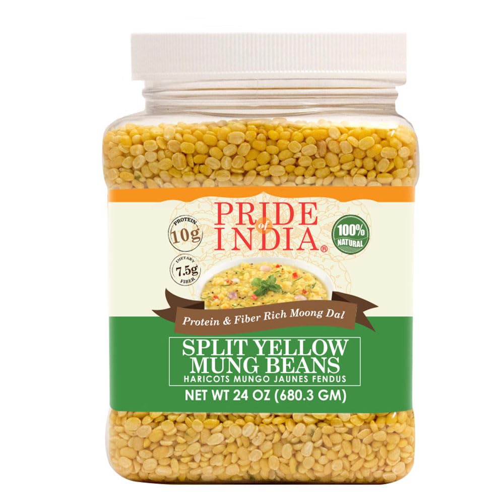 Pride Of India mung dal jar front view, premium protein-rich lentils.