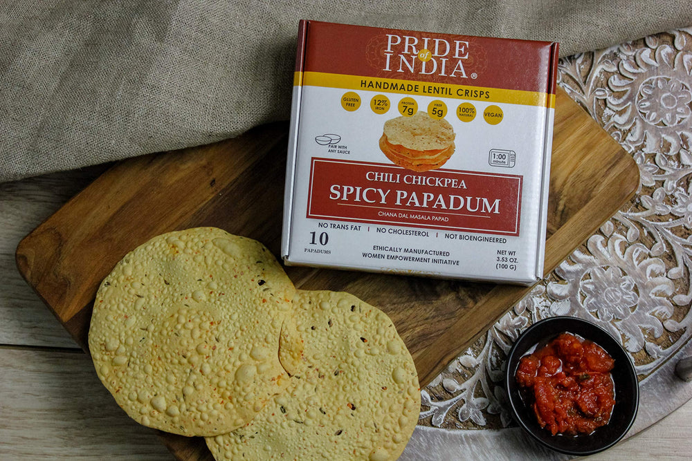 Pride Of India spicy chickpea papadum oven-ready crisp in minutes.