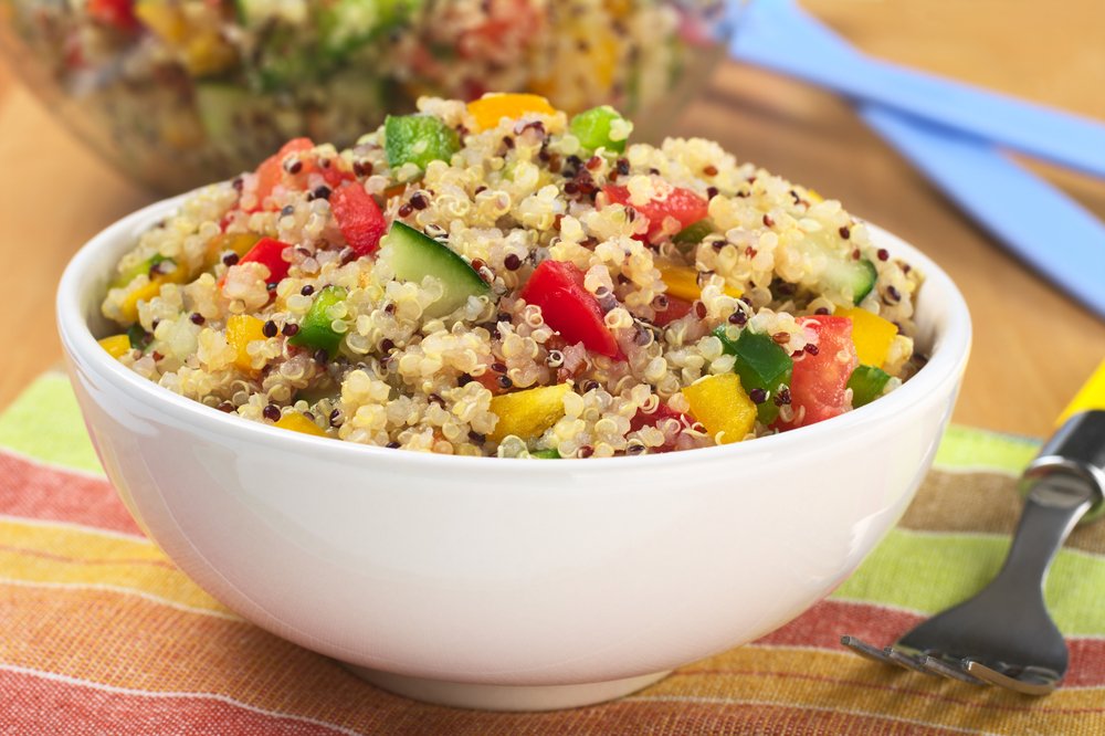 Uncooked Pride Of India tri-color quinoa grains ready for cooking.