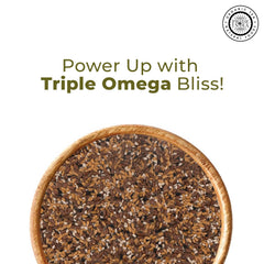 Pride Of India Triple Omega mix jar on counter with visible seeds
