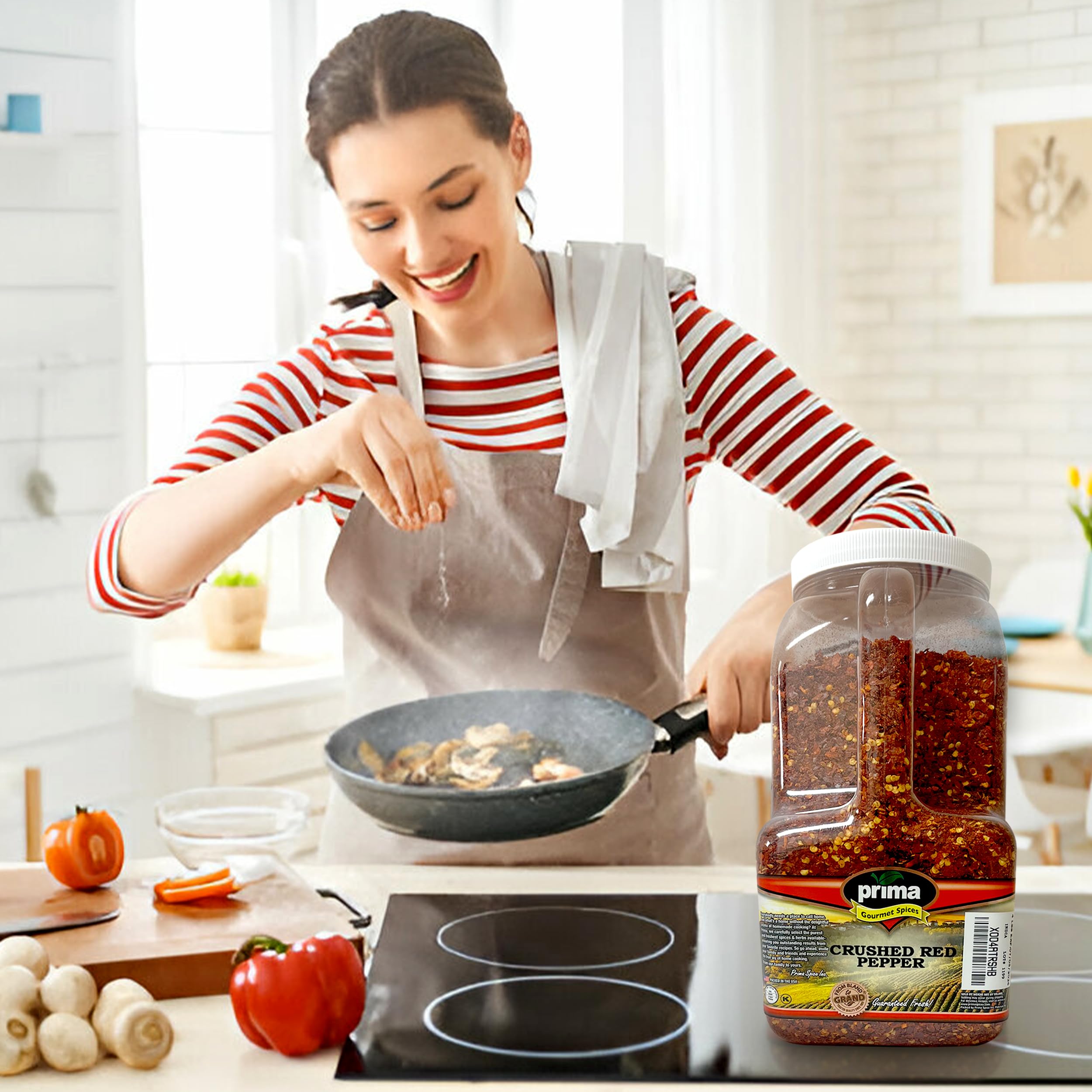 Prima Spice crushed red pepper flakes in pasta bowl for bold flavor