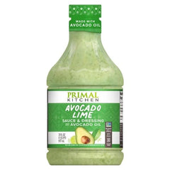 Primal Kitchen Avocado Lime Dressing on salad, creamy finish.