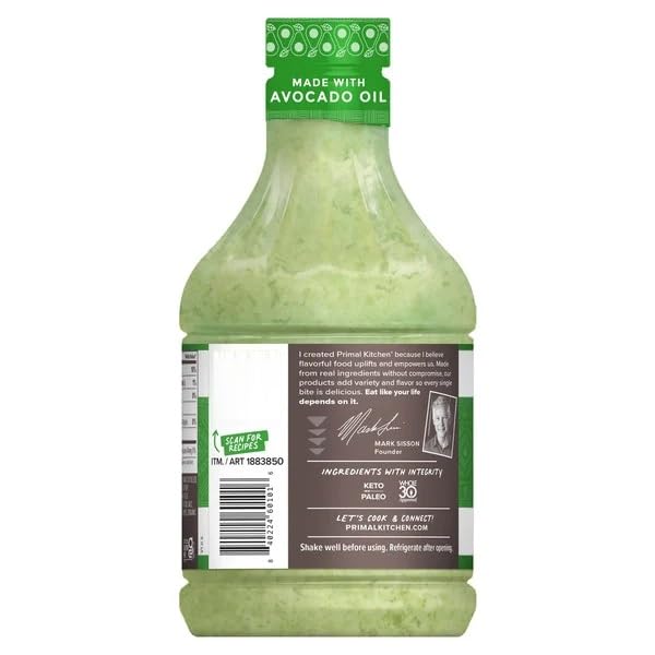 Primal Kitchen Avocado Lime Dressing ingredients highlight, avocado oil base.