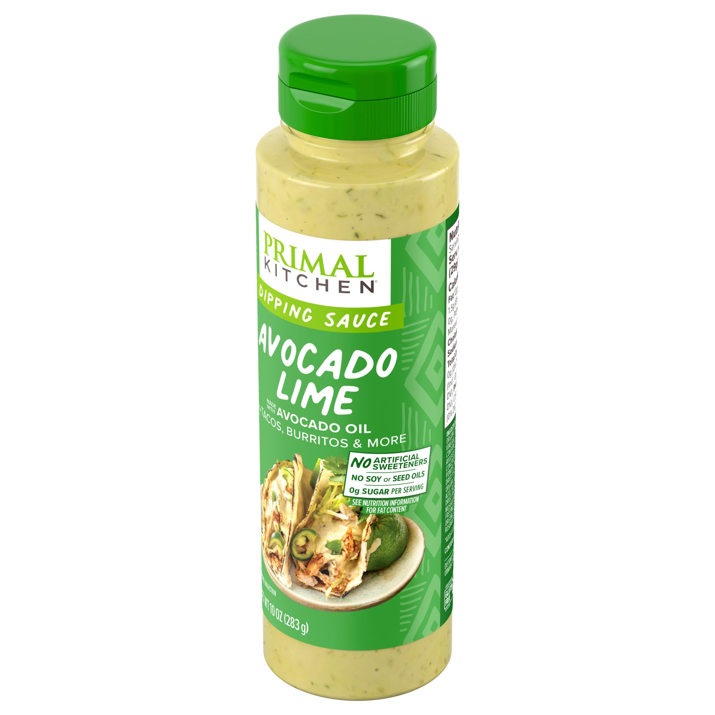 Primal Kitchen Avocado Lime Sauce Dip in bowl with salad greens