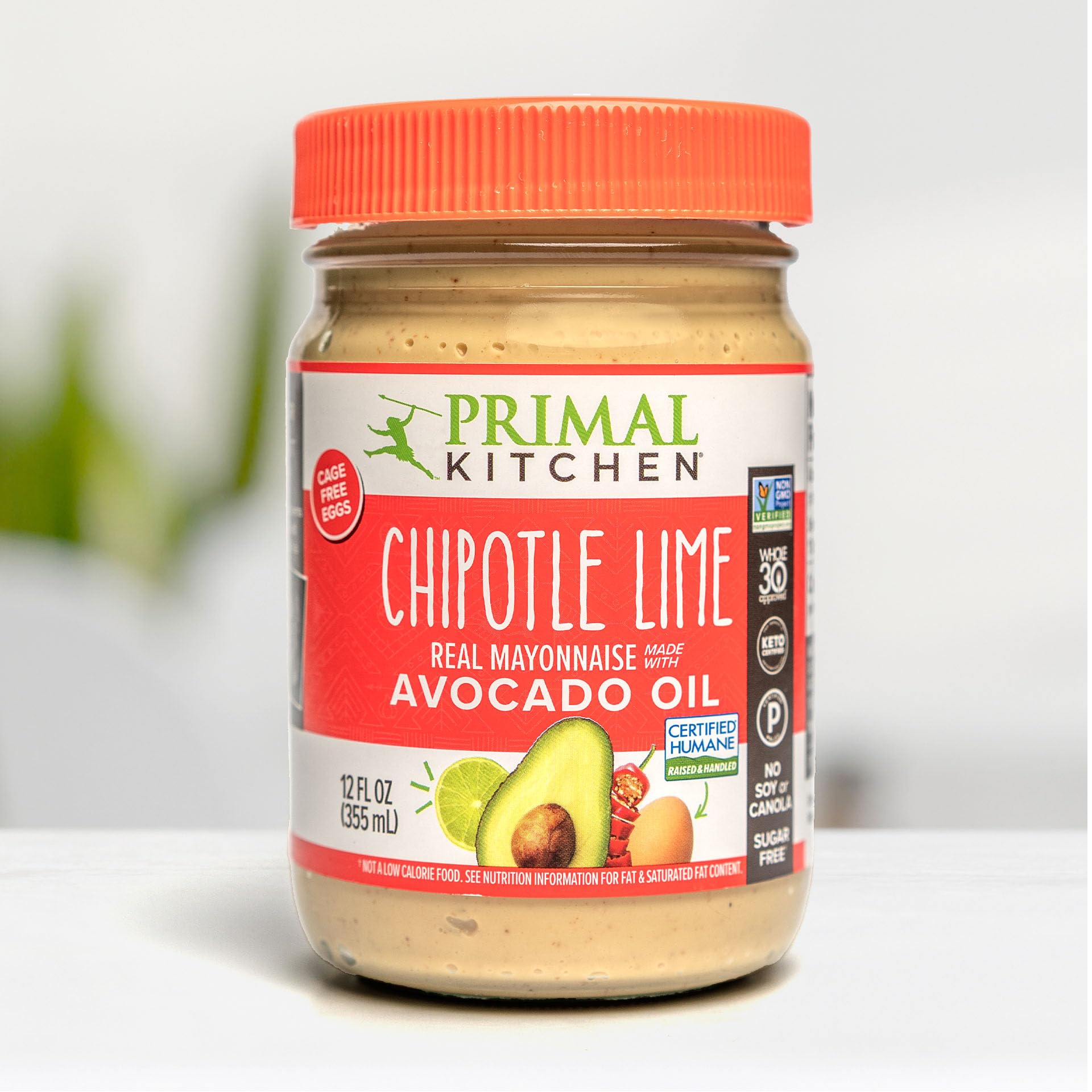 Primal Kitchen Avocado Oil Mayo Original displays Non-GMO and gluten-free icons