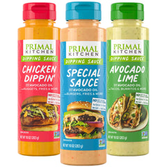 Primal Kitchen Chicken Dippin' sauce bottle for dipping chicken tenders and veggies