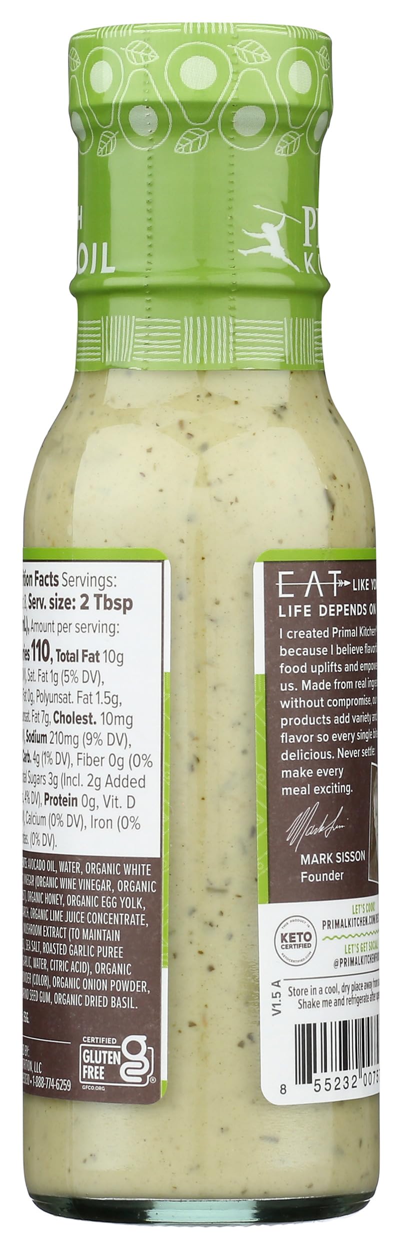 Primal Kitchen Cilantro Lime Dressing on a salad plate adds flavor.