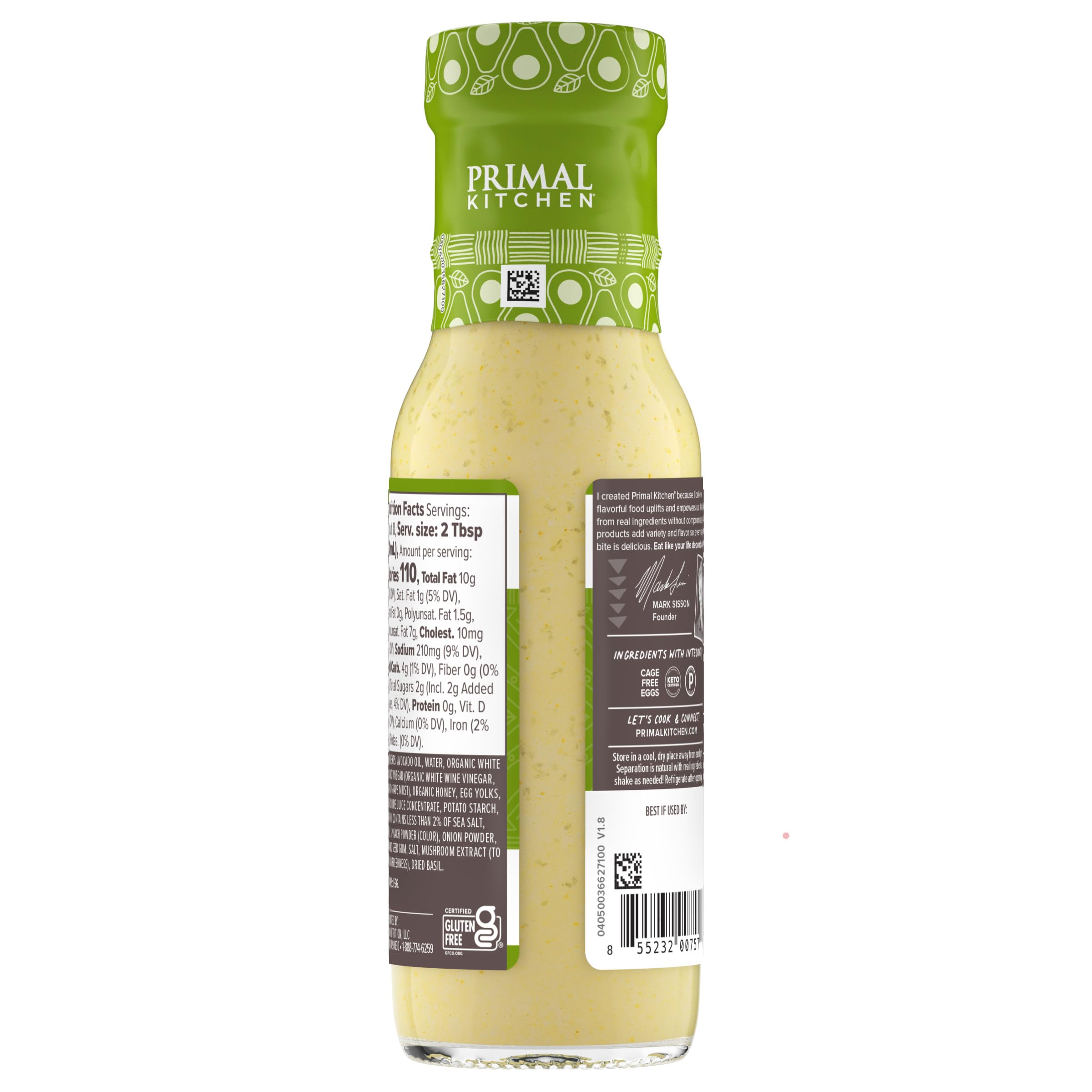 Primal Kitchen Cilantro Lime Dressing label close-up with avocado oil base.