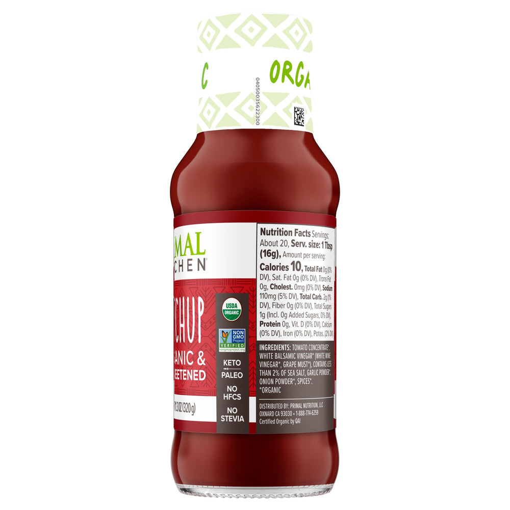 Primal Kitchen Ketchup Unsweetened pantry storage on shelf looks organized.
