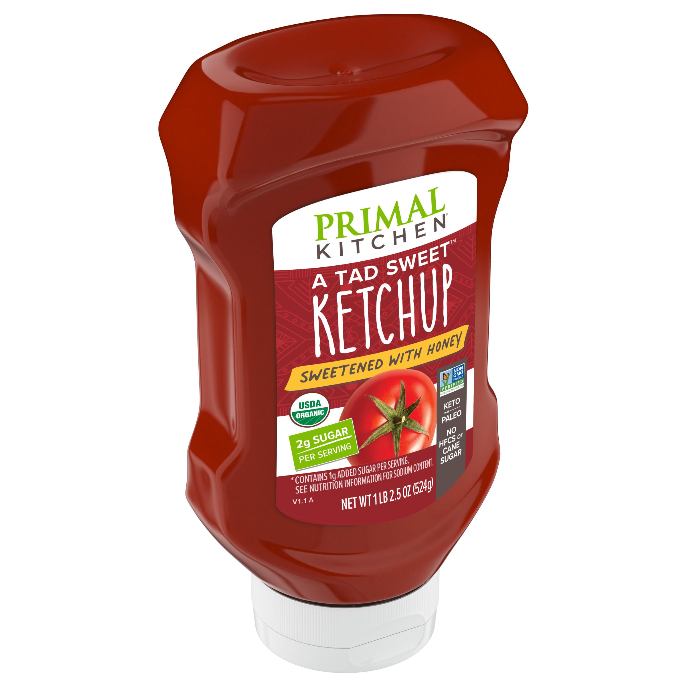 Primal Kitchen Ketchup with Honey Squeeze pantry storage keeps ingredients organized.