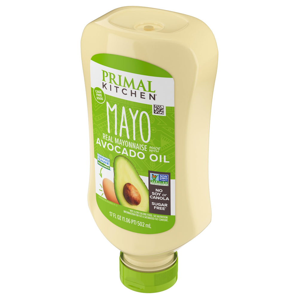 Primal Kitchen Mayo Avocado Oil Squeeze in a salad bowl adds texture