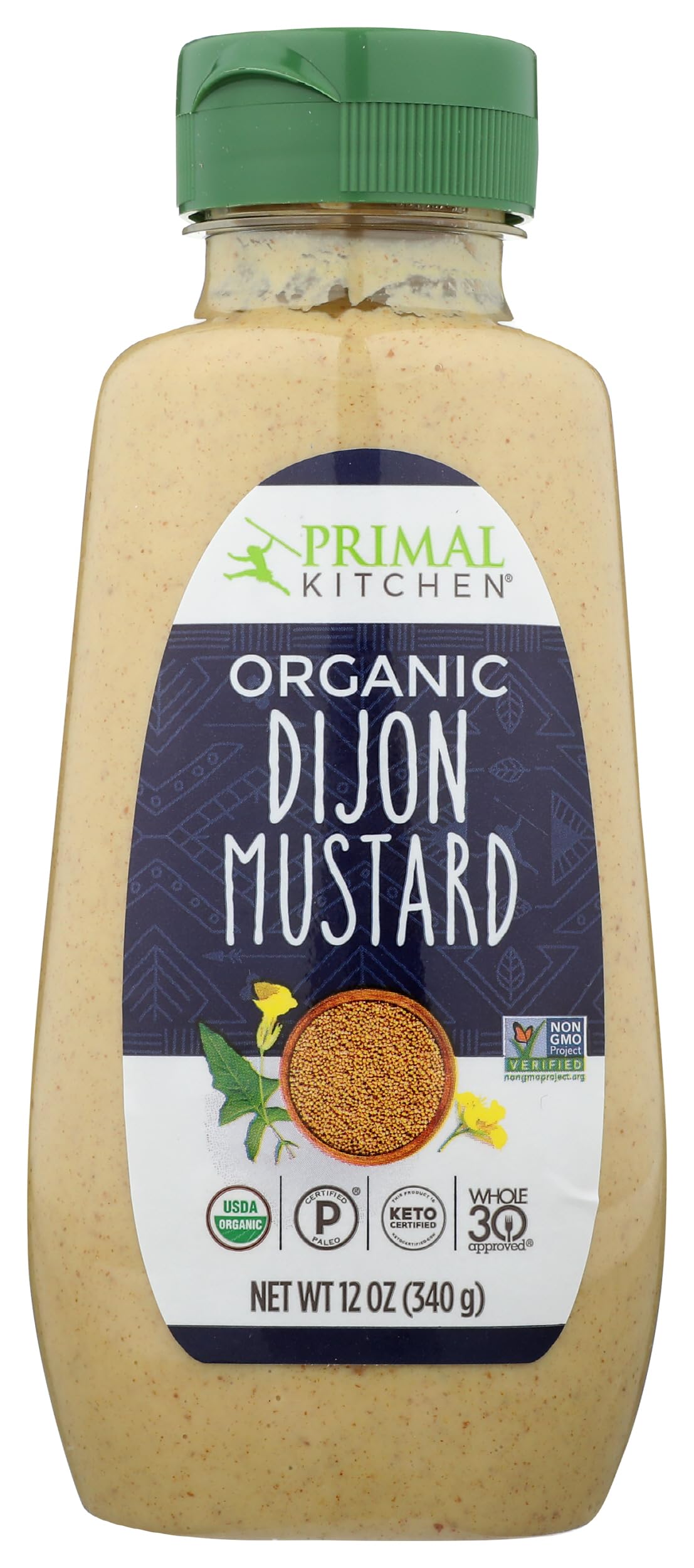 Primal Kitchen Dijon Organic Mustard jar on counter, ideal for sandwiches