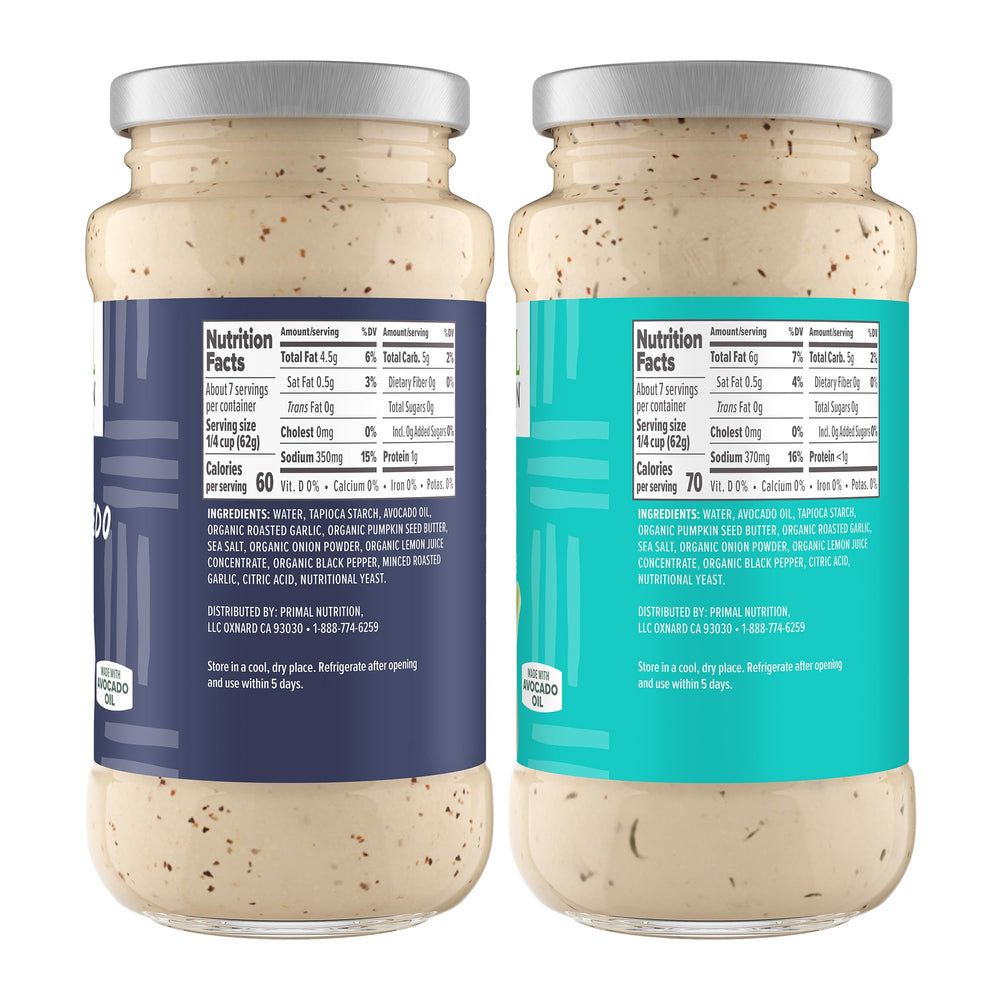 Primal Kitchen No-Dairy Alfredo Garlic bottle, bold garlic flavor for grain-free linguini and shrimp