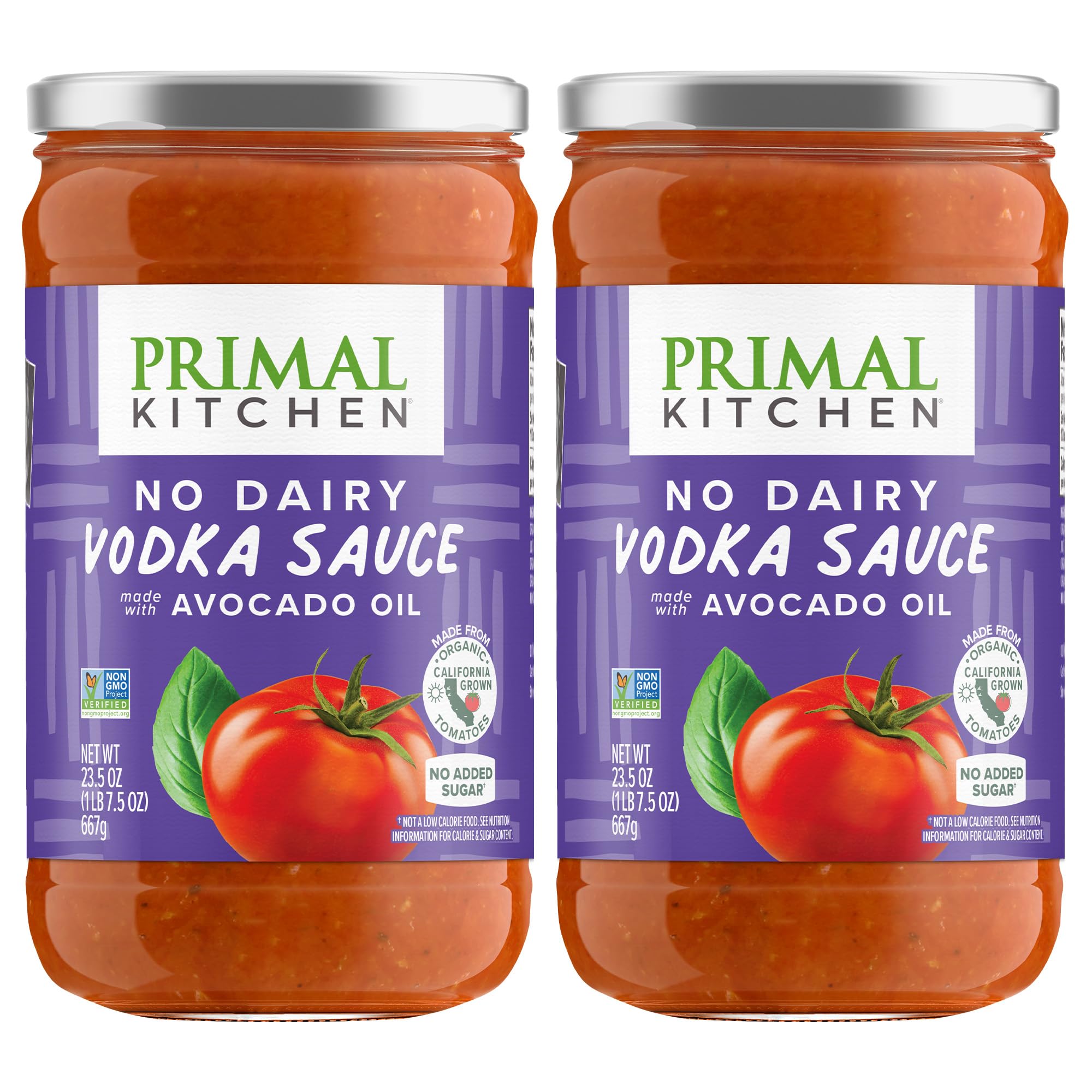 Primal Kitchen No Dairy Vodka Sauce 2-Pack bottle showcasing creamy texture for pasta