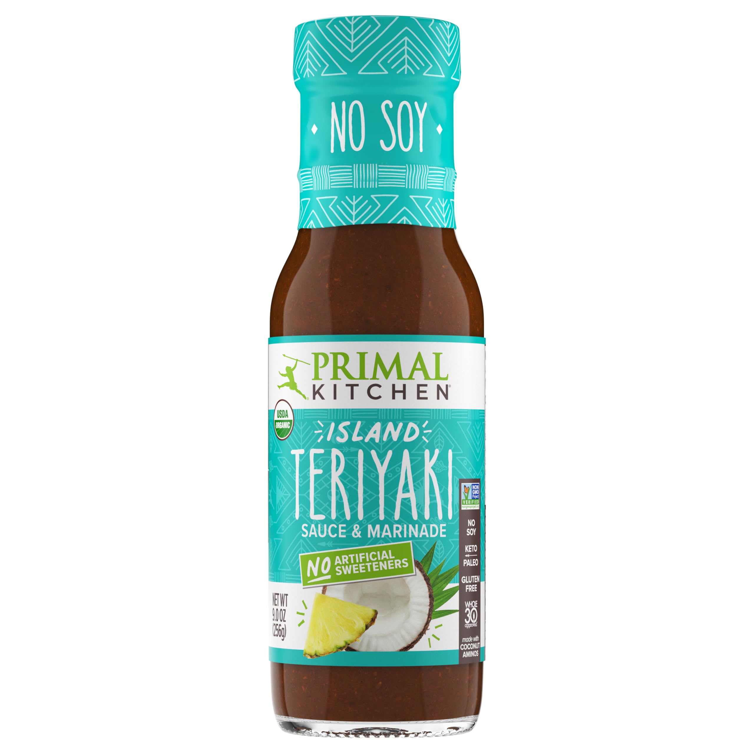 Primal Kitchen No Soy Teriyaki Thick & Sticky Honey on grilled skewers.