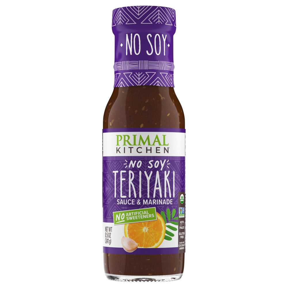 Primal Kitchen No Soy Teriyaki Island glaze on meats and vegetables.
