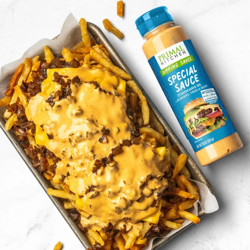 Primal Kitchen Sauce Dip Special Burger pantry scene highlights versatility