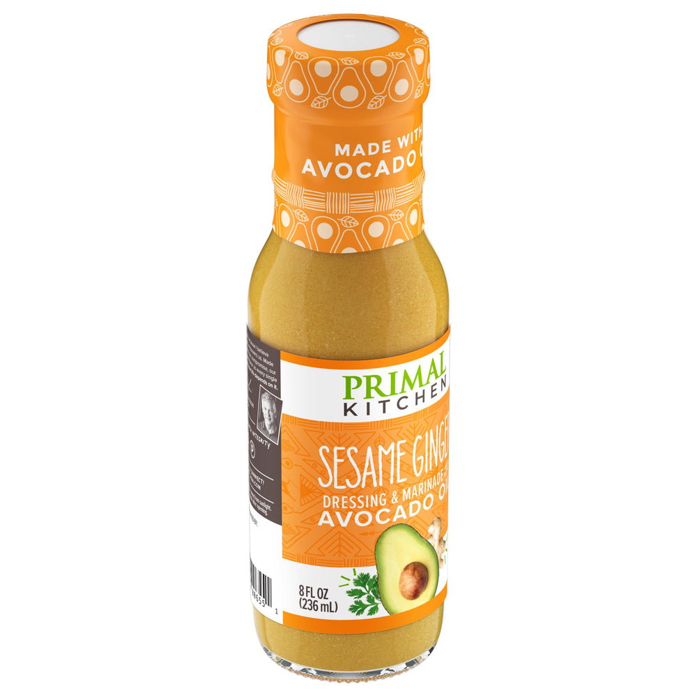 Primal Kitchen sesame ginger avocado oil pour showcasing smooth texture and versatility