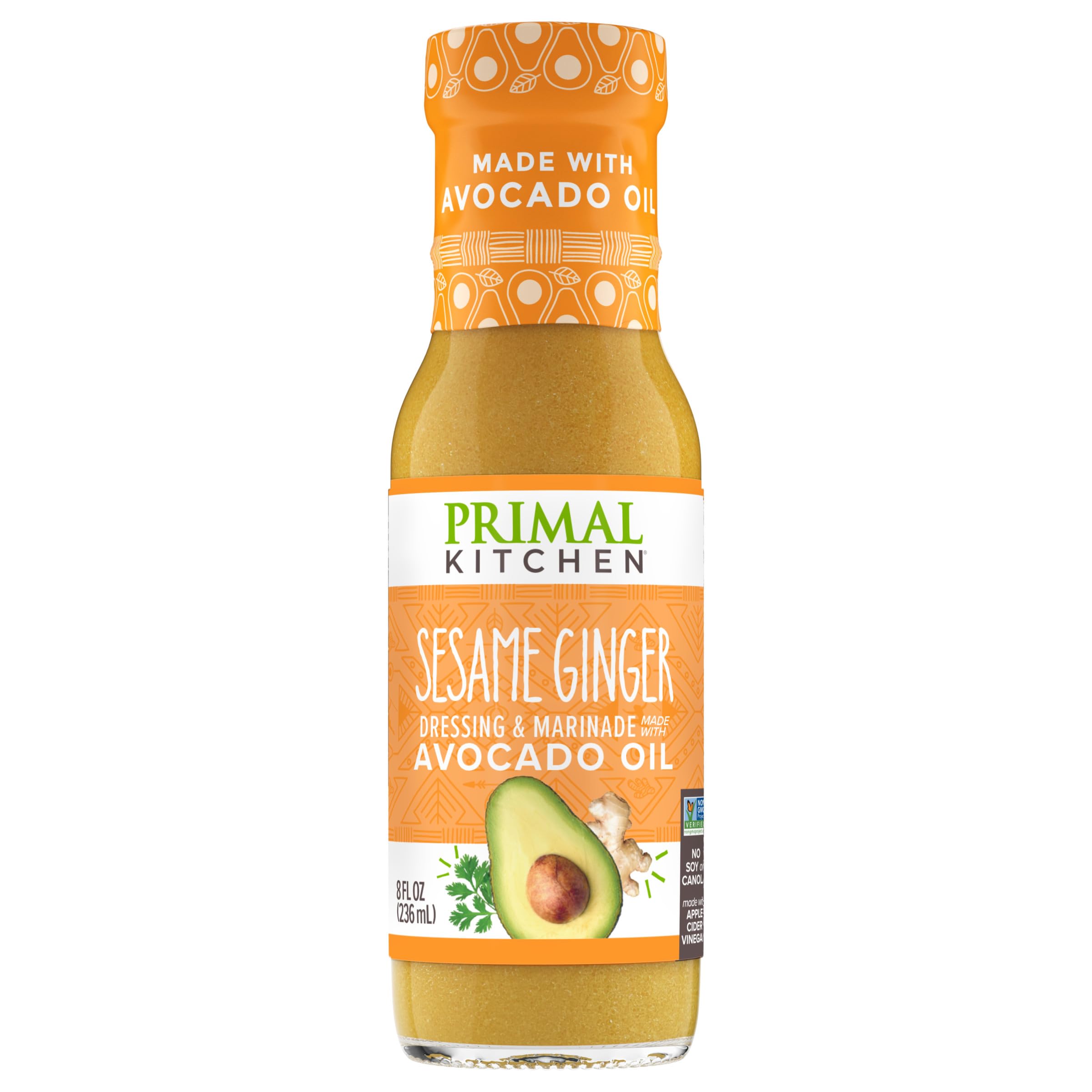 Primal Kitchen sesame ginger bottle pour showing versatile dressing option for salads