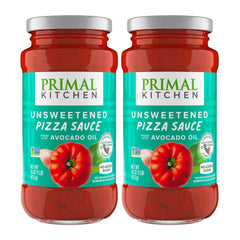 Primal Kitchen Unsweetened Red Pizza Sauce 2-Pack bottle front—no added sugar benefits.