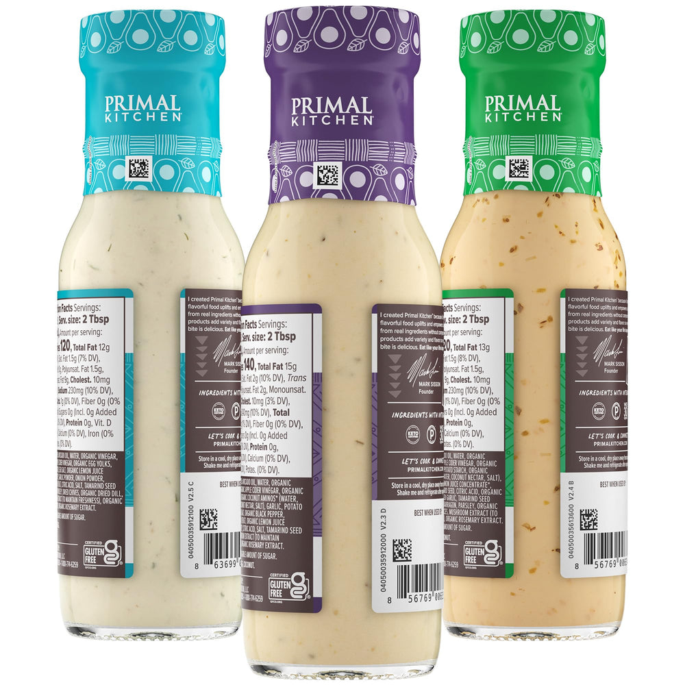 Primal Kitchen dressing pour captures silky texture ready for drizzling.