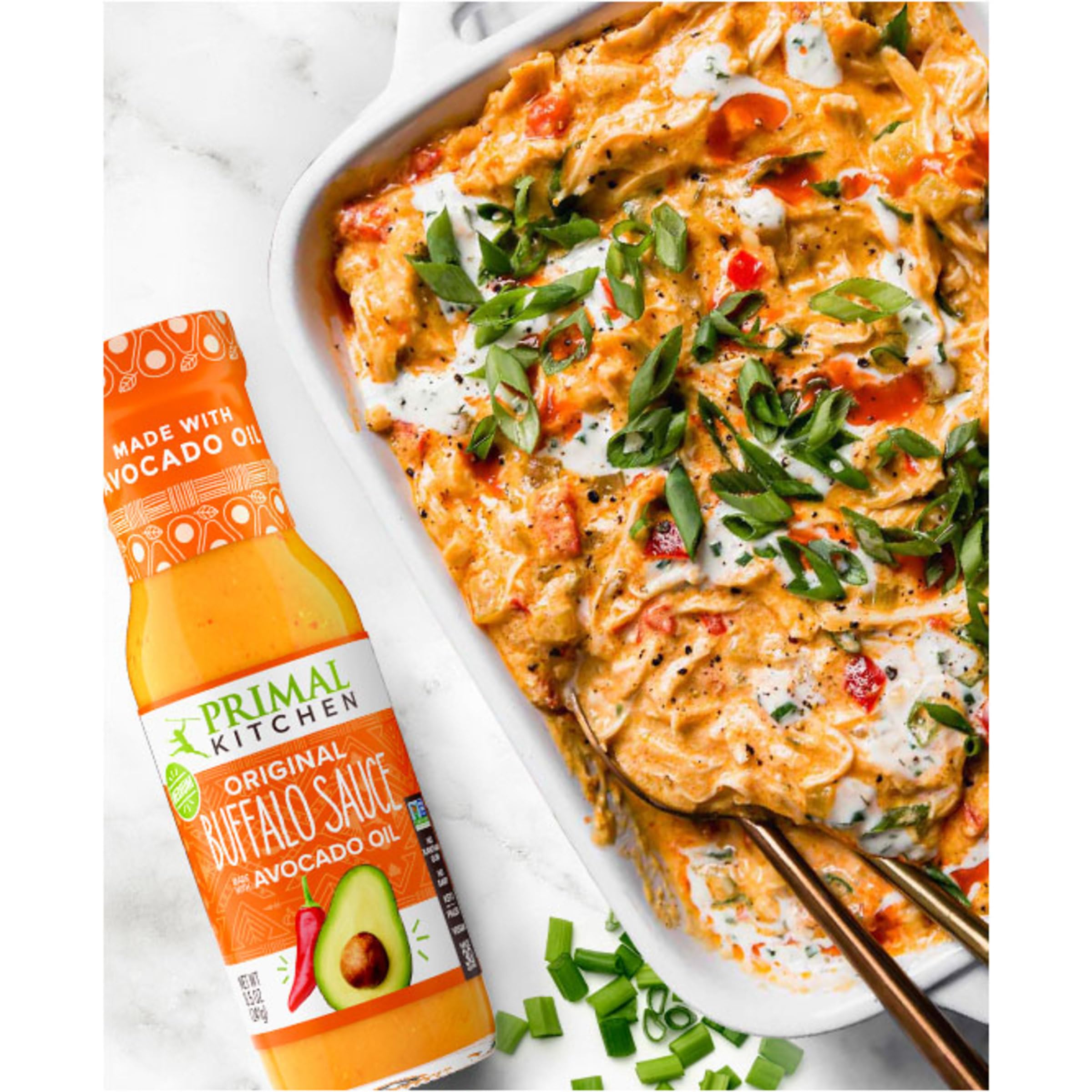 Primal Kitchen No Dairy Buffalo Sauce ingredient list highlights avocado oil and spices