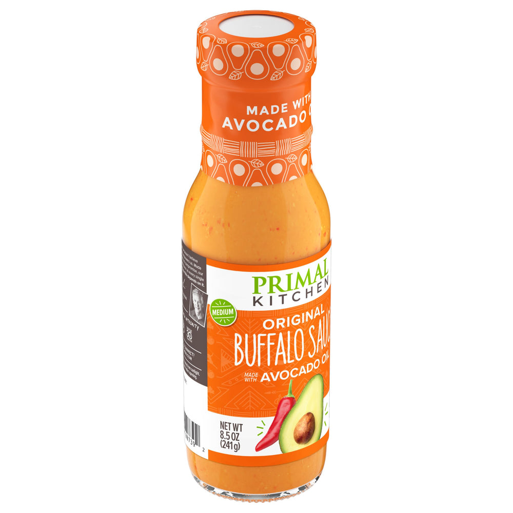 Primal Kitchen No Dairy Buffalo Sauce on a kitchen counter inspires easy meal ideas