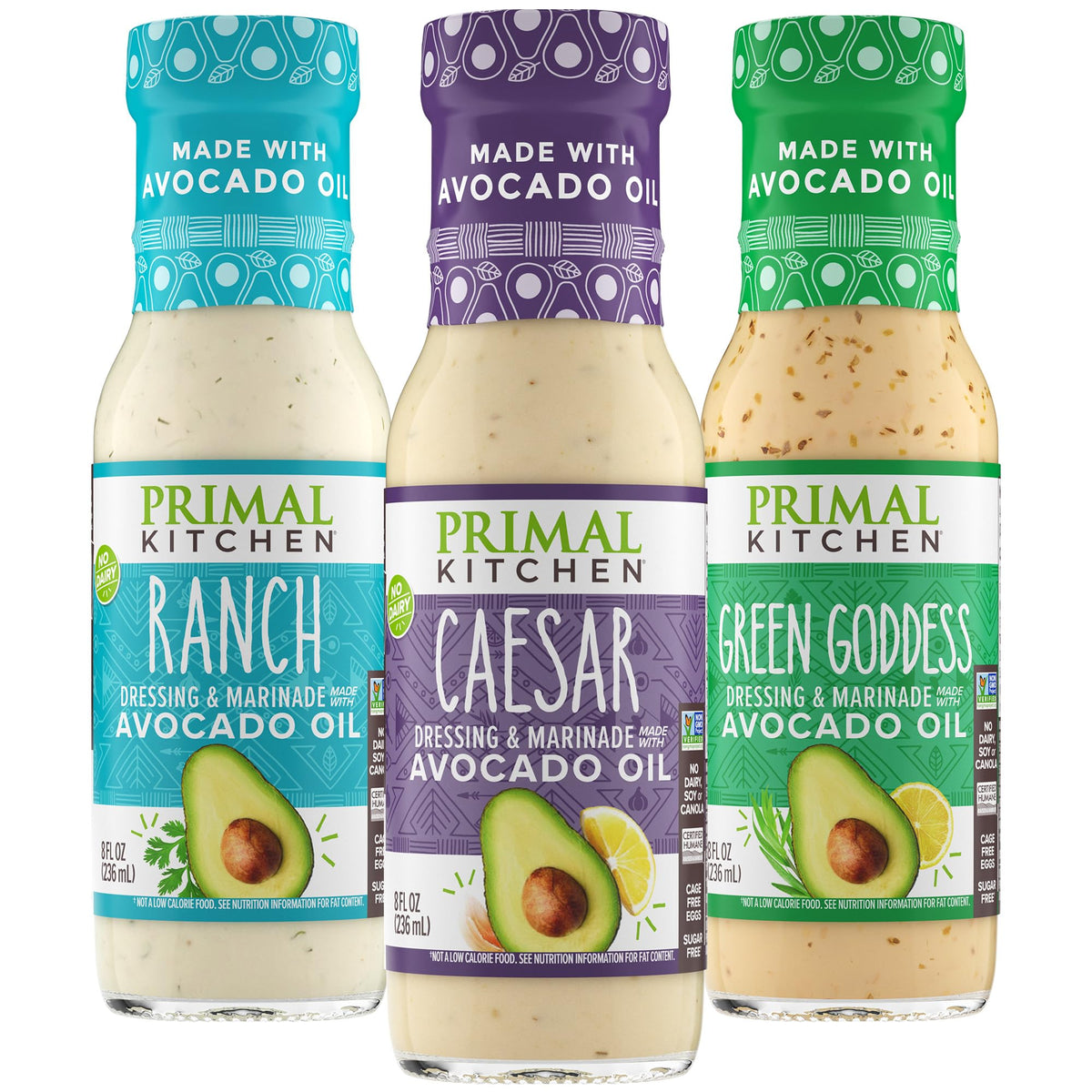 Primal Kitchen Ranch Dressing bottle showing creamy, dairy-free flavor for salads.