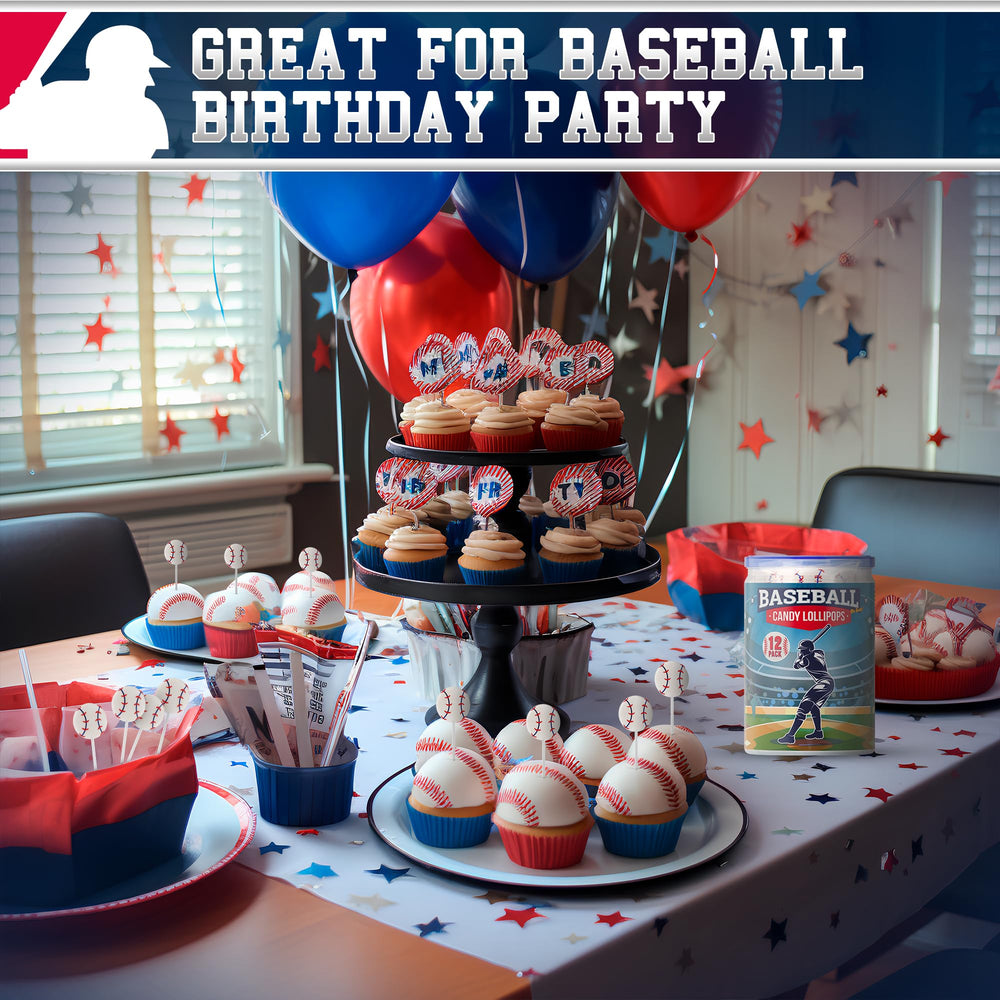 Primary Colors Candy Baseball Lollipops Colorful Packaging highlighting fun party presentation.