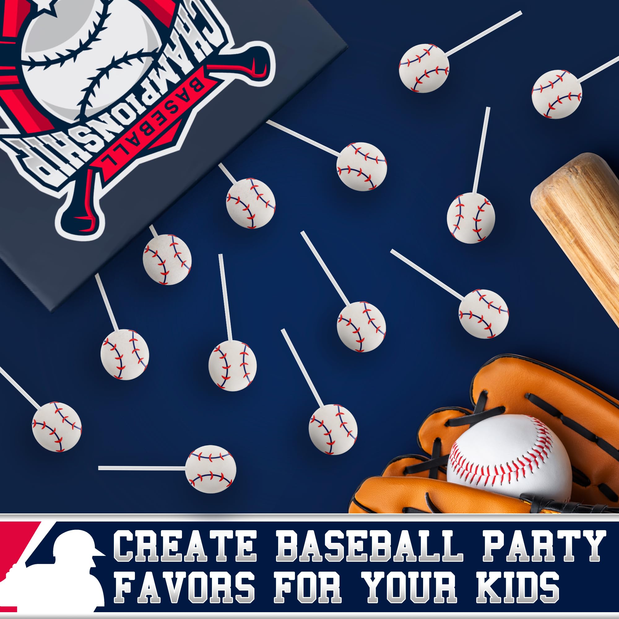 Primary Colors Candy Baseball Lollipops Unwrapped ideal for easy sharing at parties.