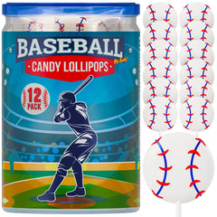 Primary Colors Candy Baseball Lollipops Tub for party favors with bright colors and flavors.