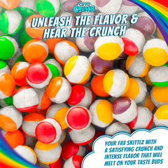 Close-up of crunchy texture detail from Primary Colors Candy freeze-dried pieces, perfect for a satisfying snack.