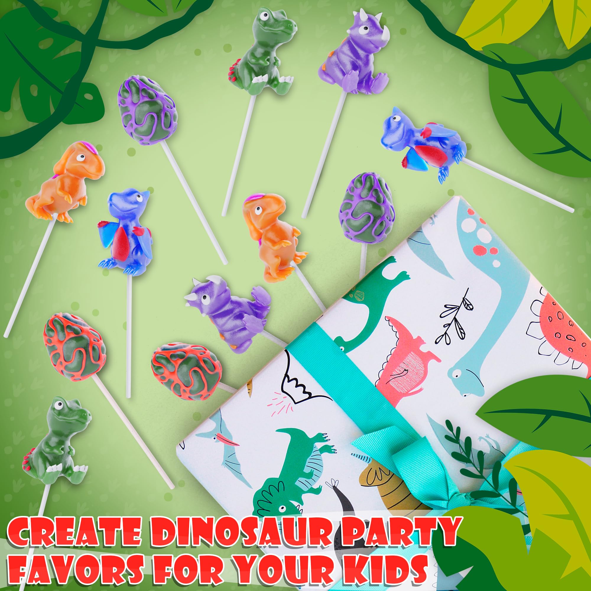 Primary Colors Candy dinosaur lollipop T-Rex highlighting bold flavor and eye-catching toppers.