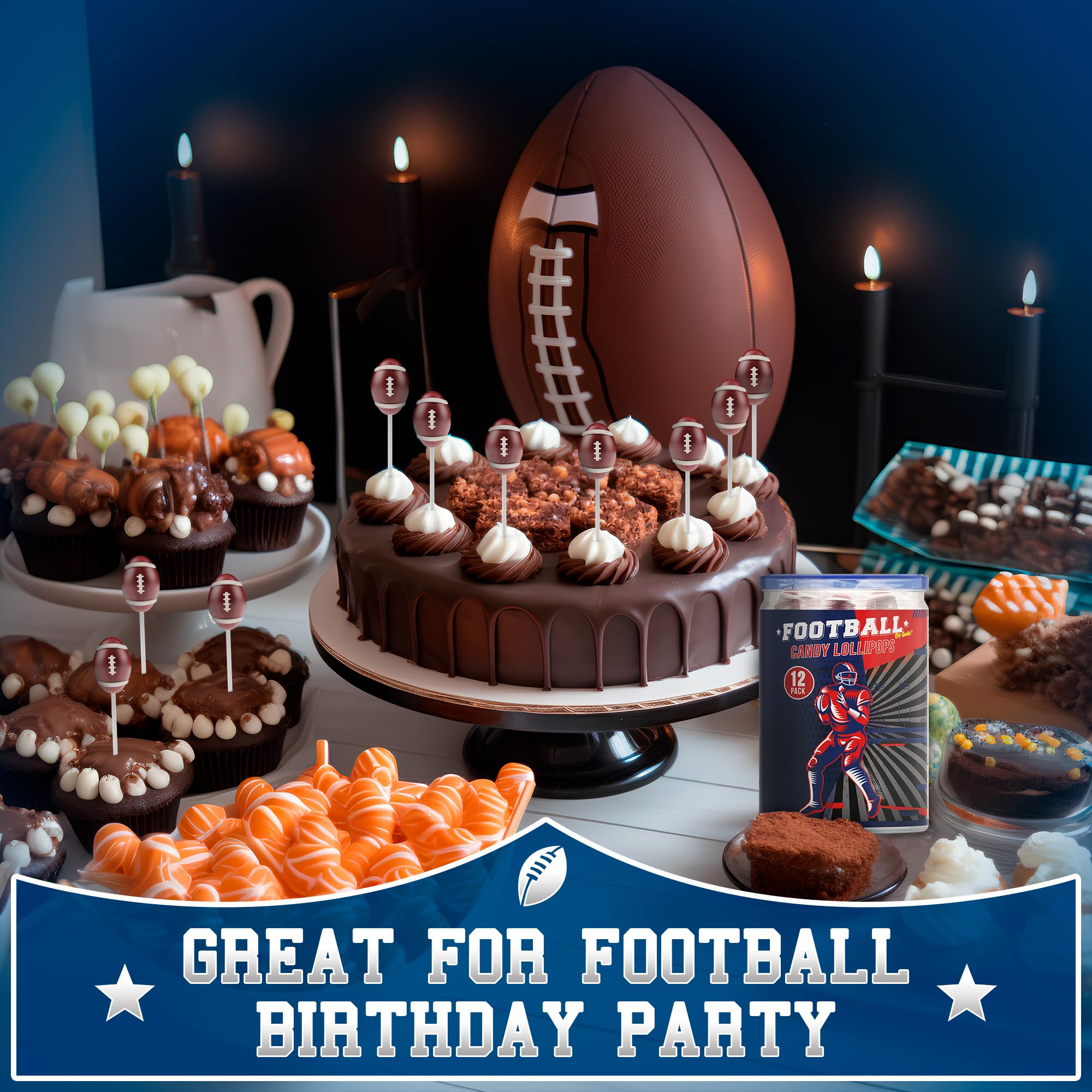Football-themed cake decorations from Primary Colors Candy