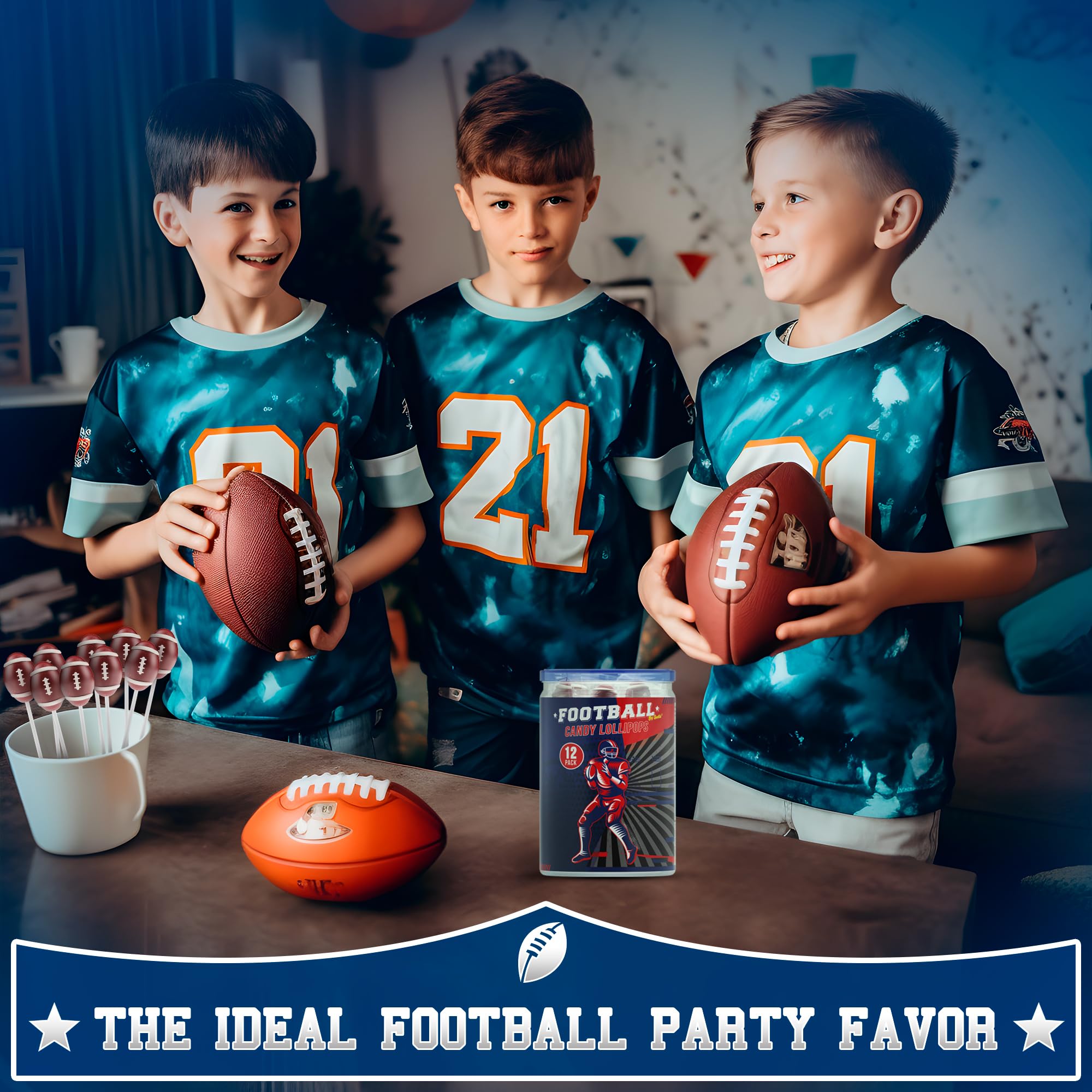 Display-ready football treats from Primary Colors Candy for dessert tables