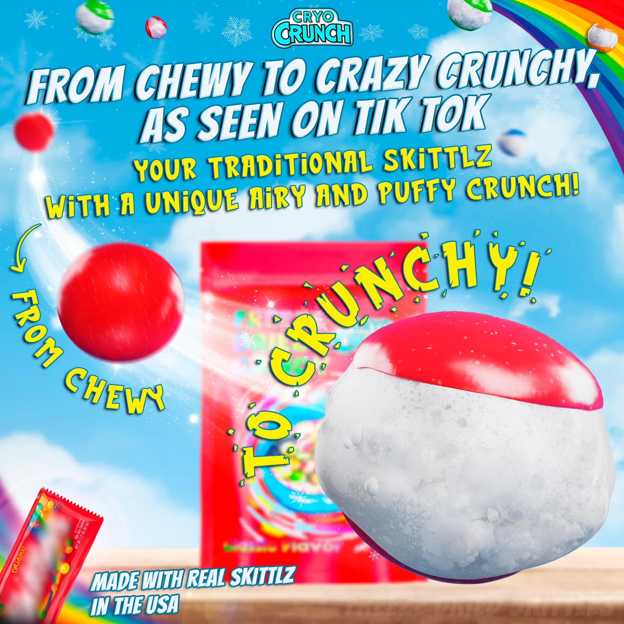 Primary Colors Candy freeze-dried candy varieties pack showcases colorful flavors and textures.