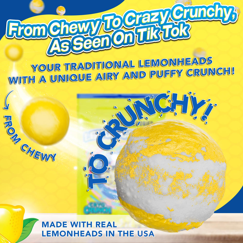 Primary Colors Candy Freeze Dried Lemon Heads texture closeup shows airy crunch and tart flavor