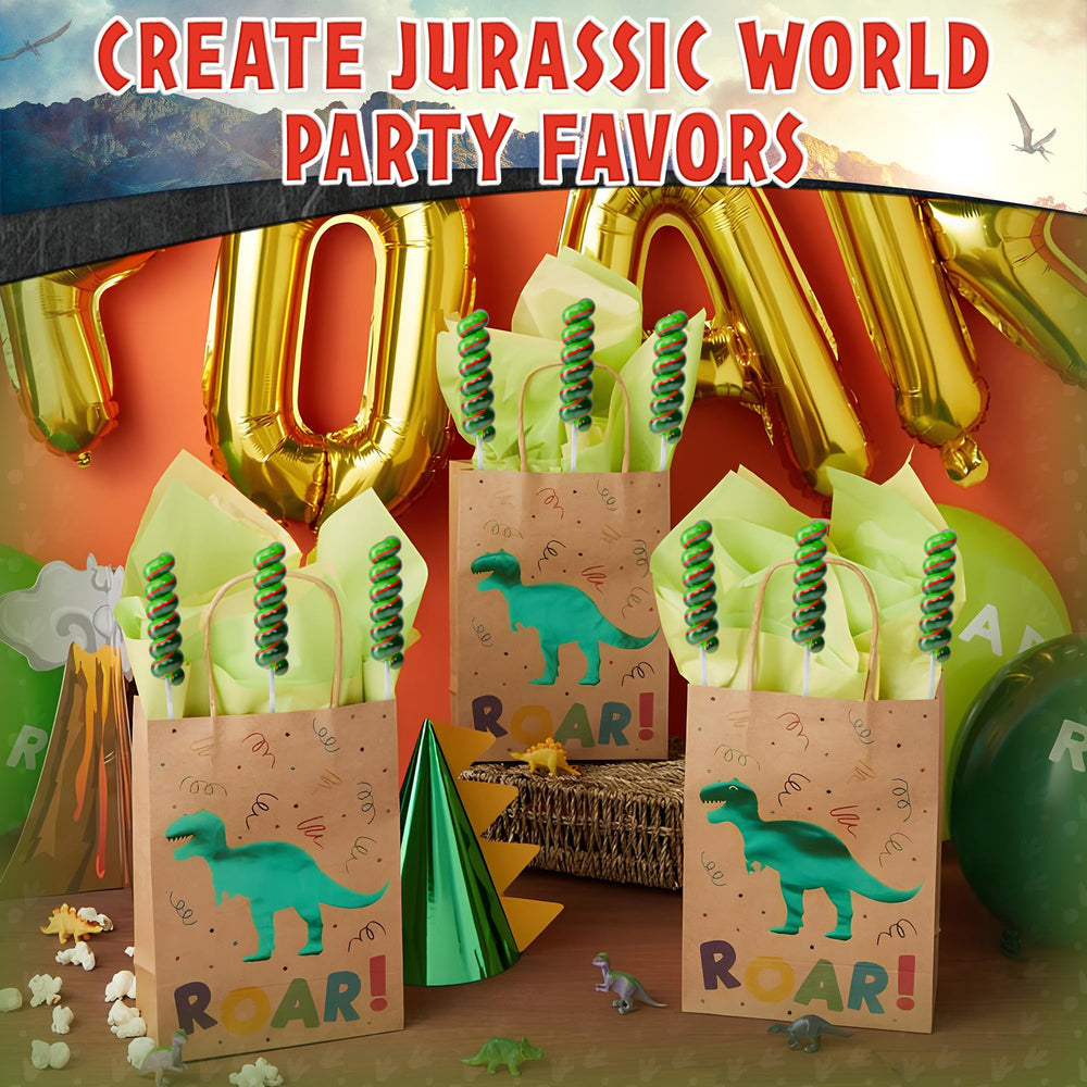 Jurassic World lollipops swirl 20pk, individually wrapped for freshness at the celebration.
