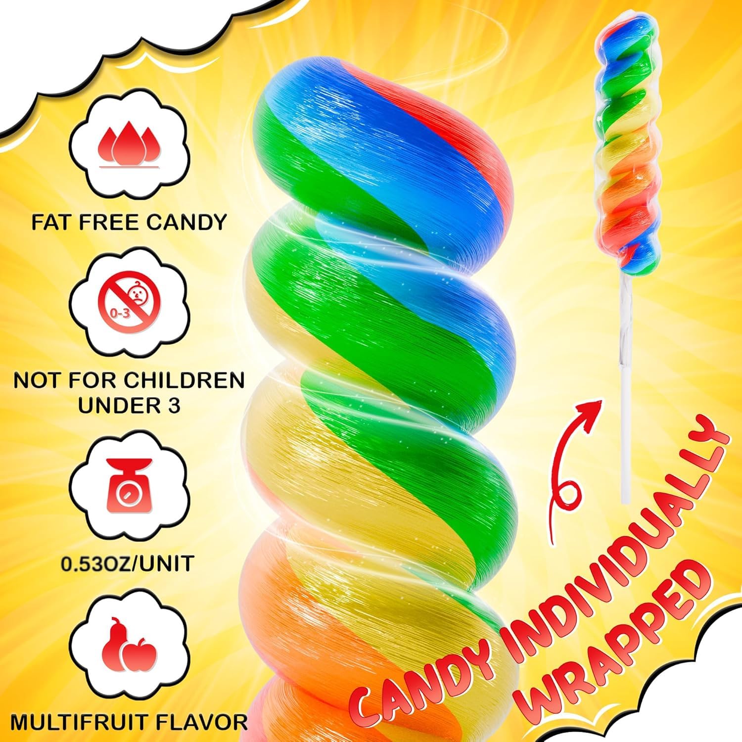 Primary Colors Candy bright lollipops for birthdays, carnivals, and circus-themed events.