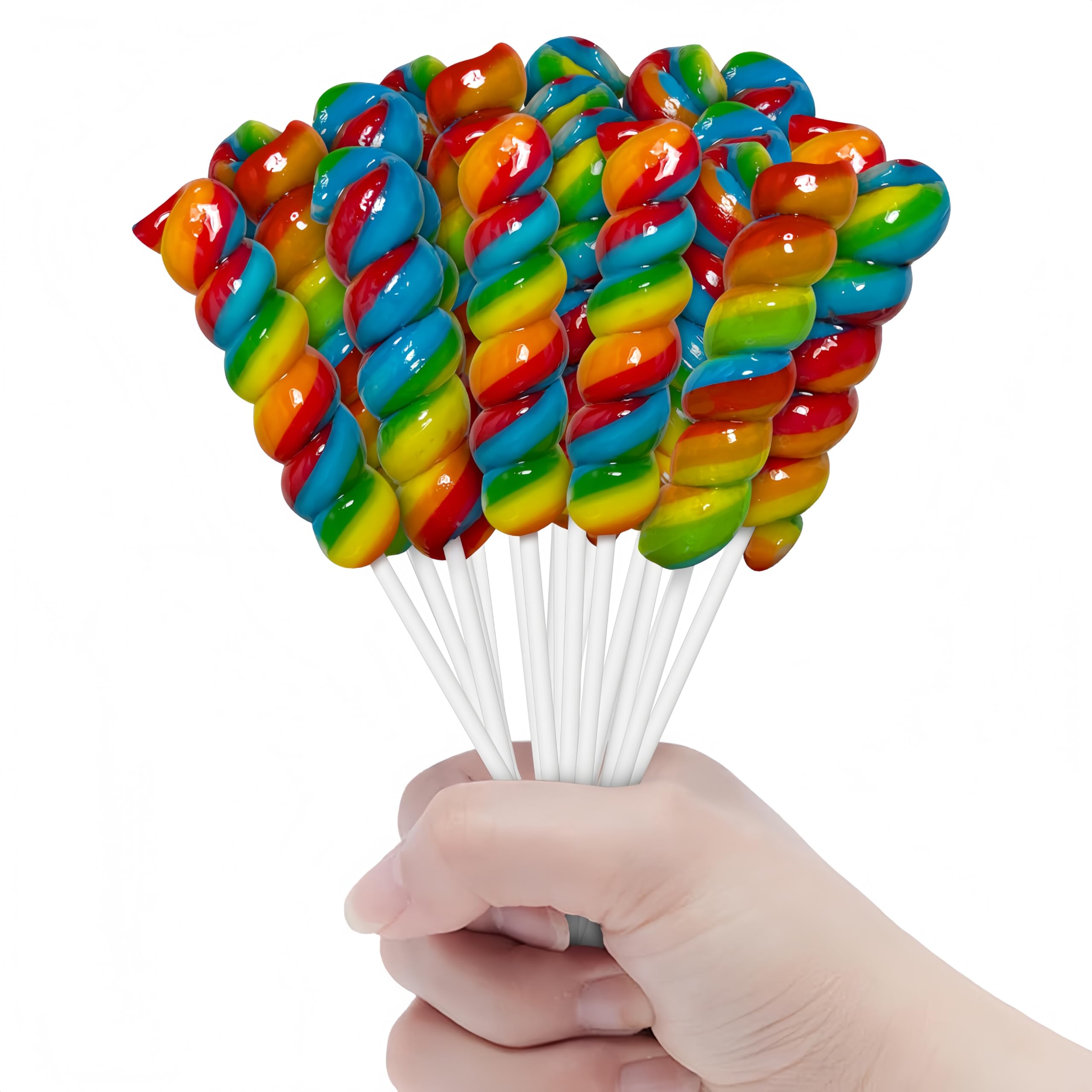 Primary Colors Candy rainbow twist lollipops add vibrant party decor and favors.