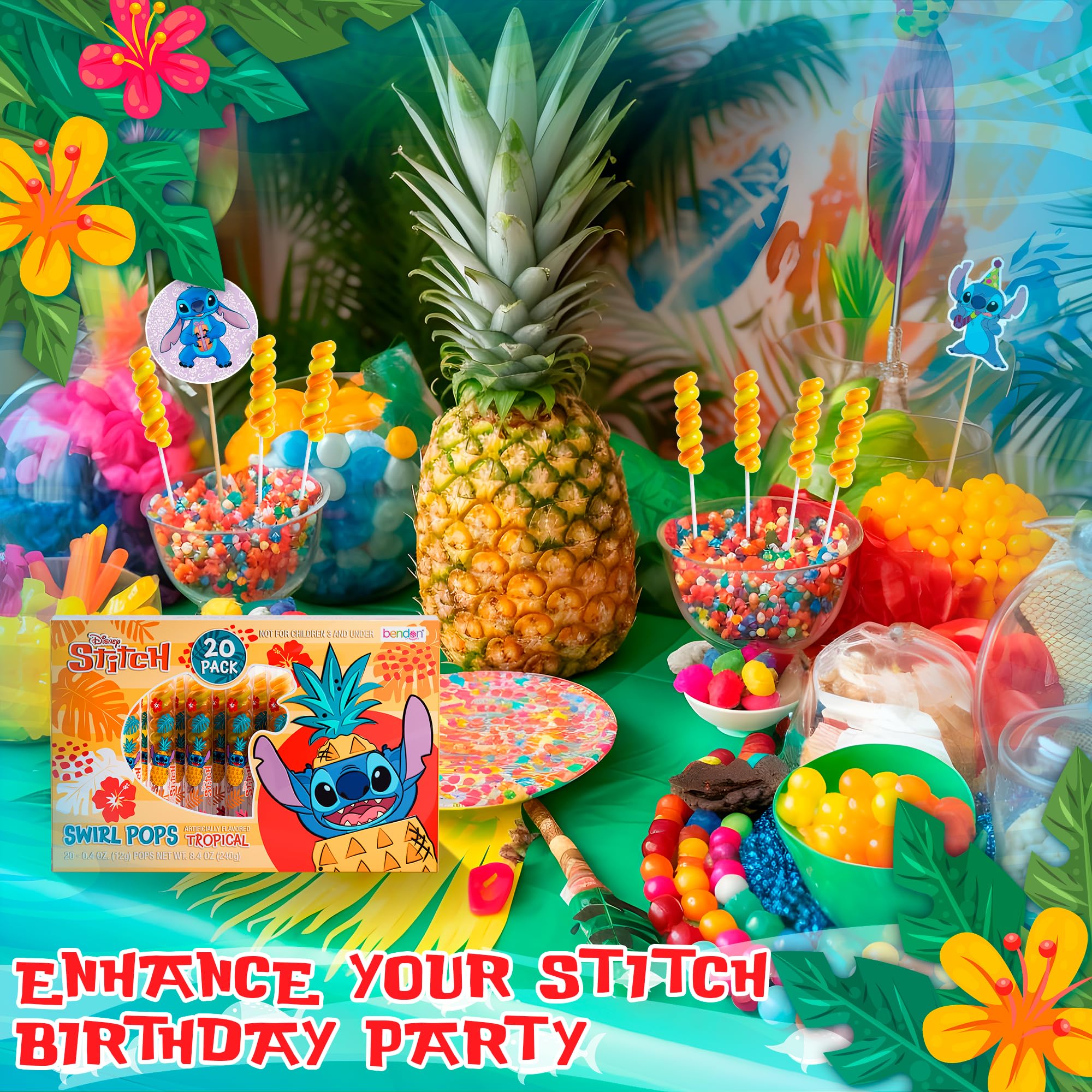 Stitch-laden lollipops deliver bright, kid-friendly tropical fun.