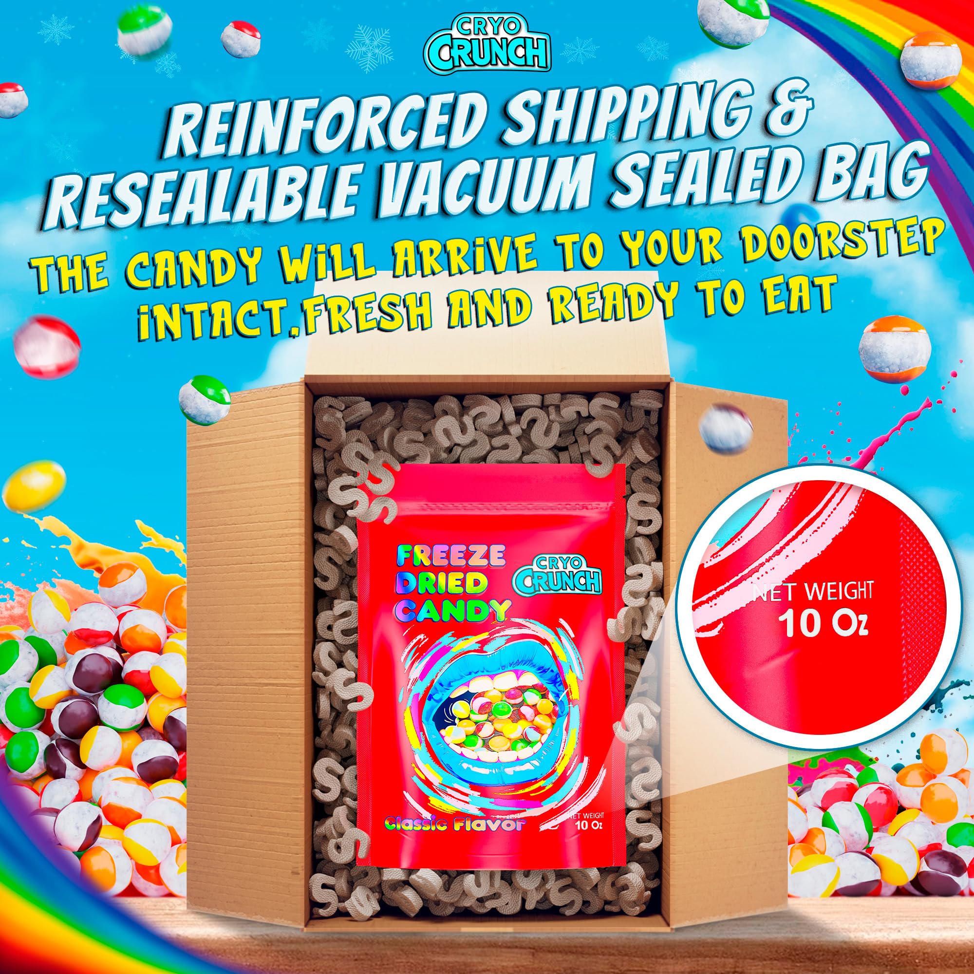 TikTok trend visual featuring Primary Colors Candy freeze-dried candy appealing to trend-seekers.