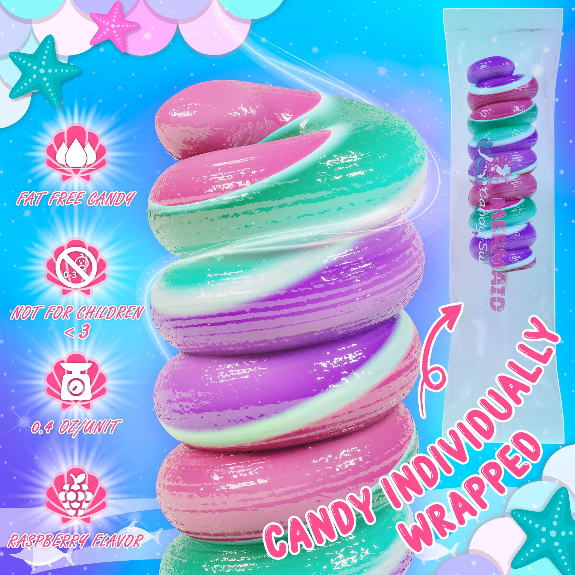 Primary Colors Mermaid Lollipops fat-free candy for party bags