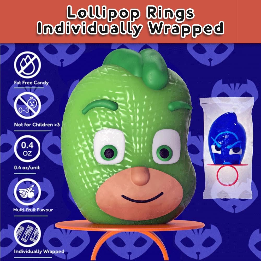 Primary Colors PJ Masks lollipop rings featuring Catboy for festive treats