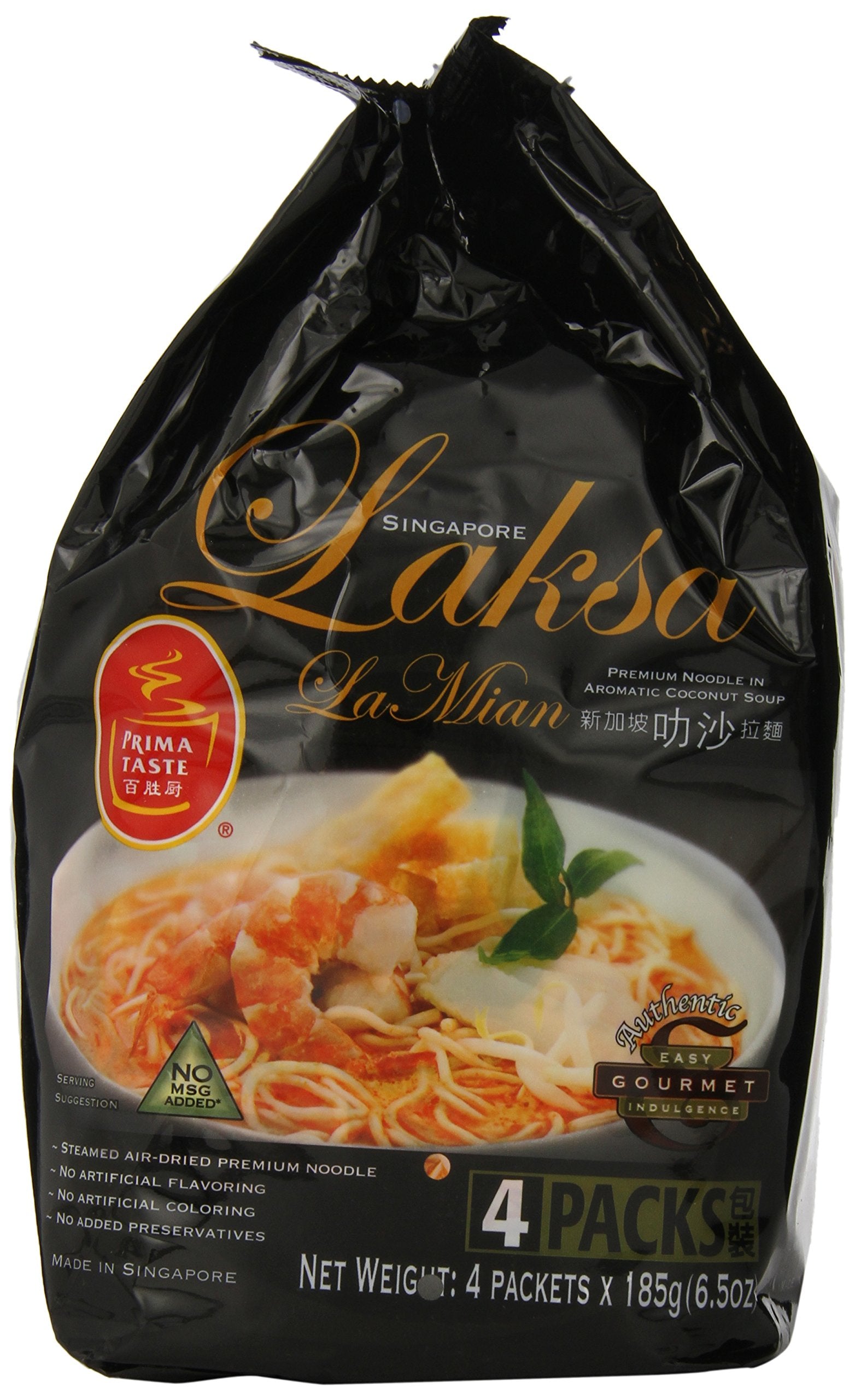 Noodles and laksa ingredients from Prima Taste create a vibrant flavor.