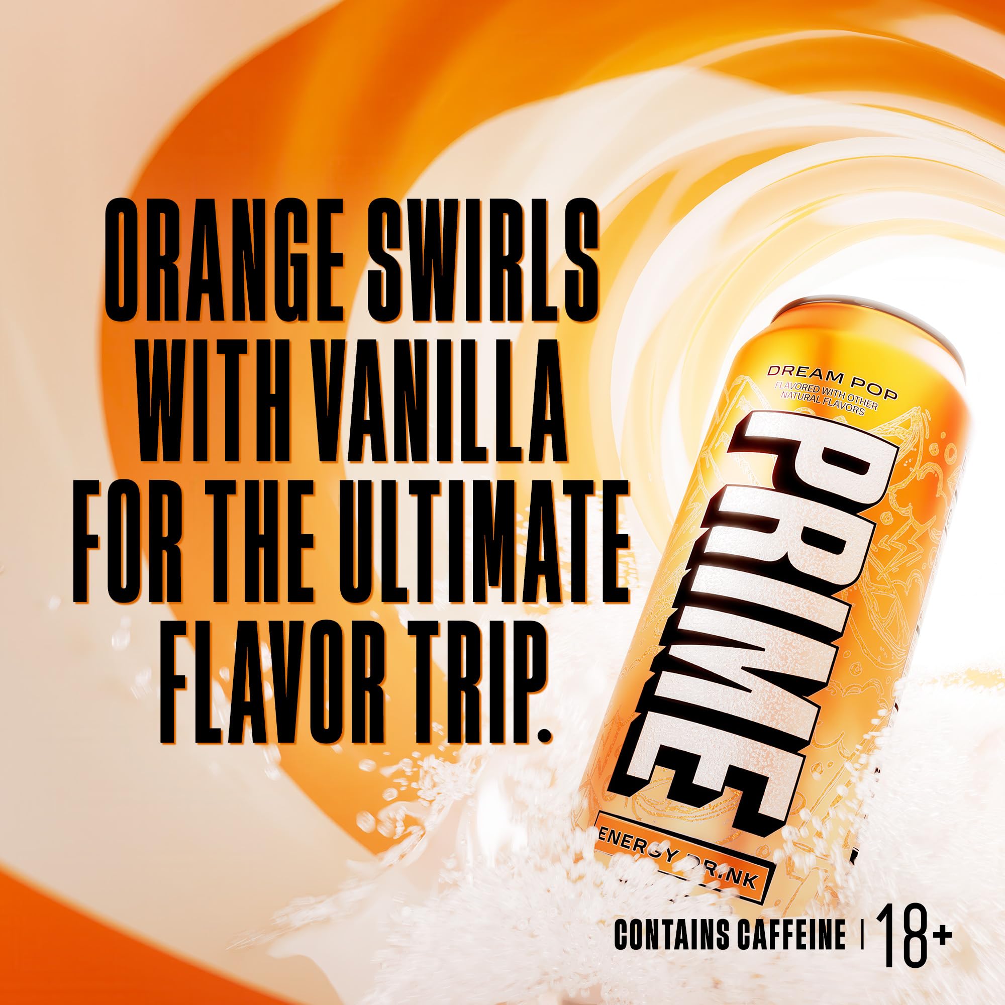 Prime Energy DREAMPOP can nutrition panel close-up highlighting zero sugar and low calories