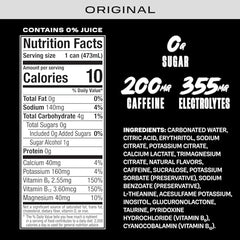 Prime Energy Original can side view highlighting 200 mg caffeine for focus