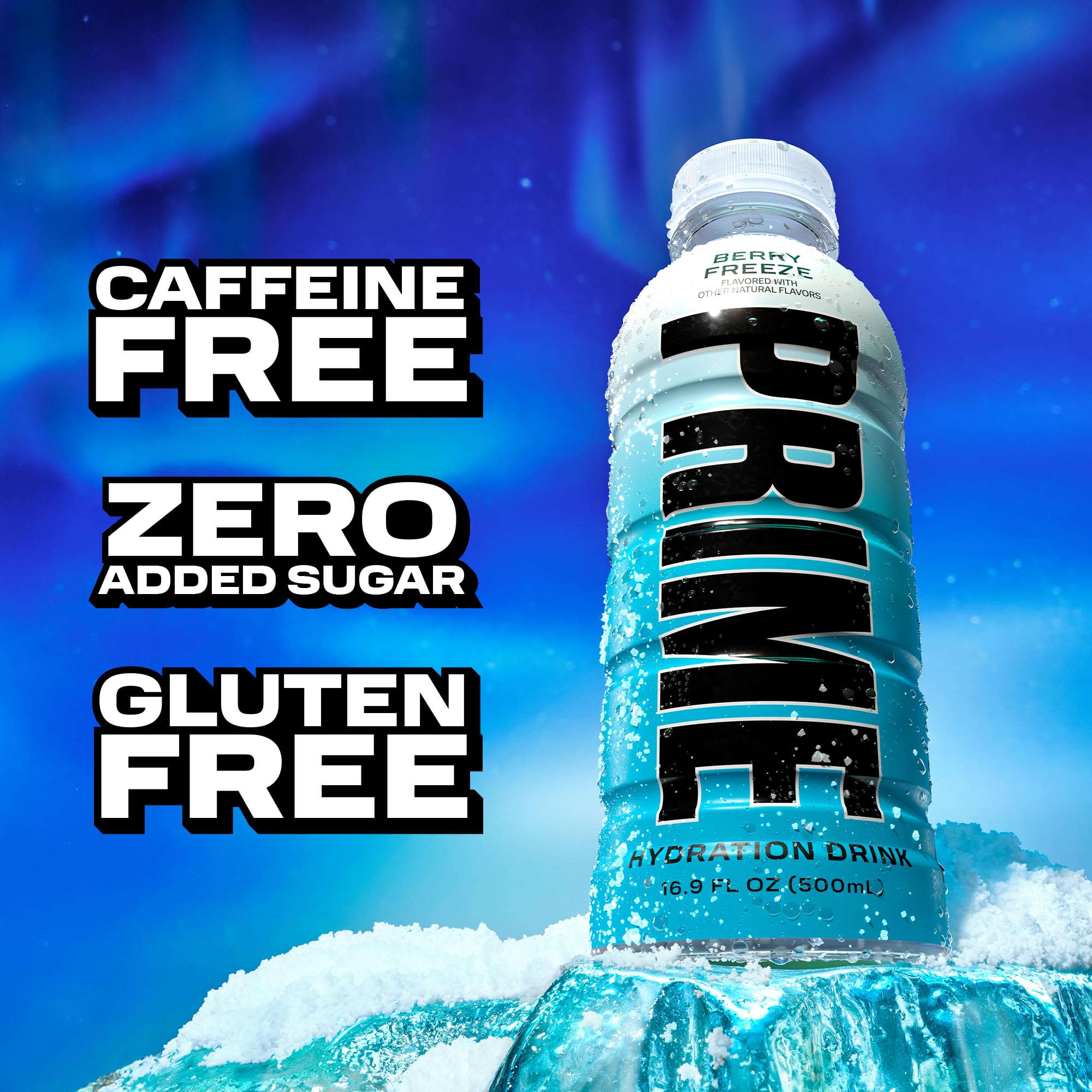 PRIME Hydration Berry Freeze ingredients panel with 10% coconut water.
