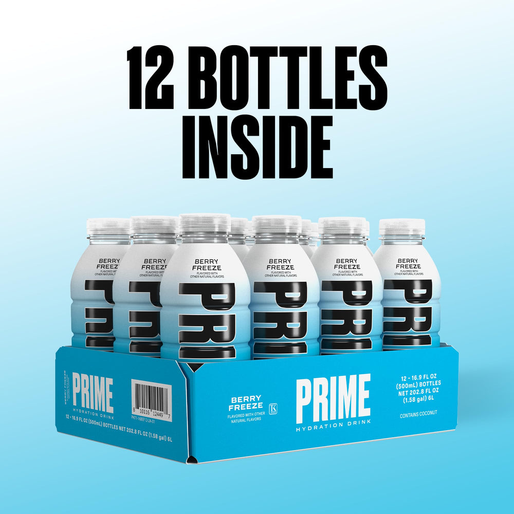 PRIME Hydration Berry Freeze natural flavor closeup for clean hydration.