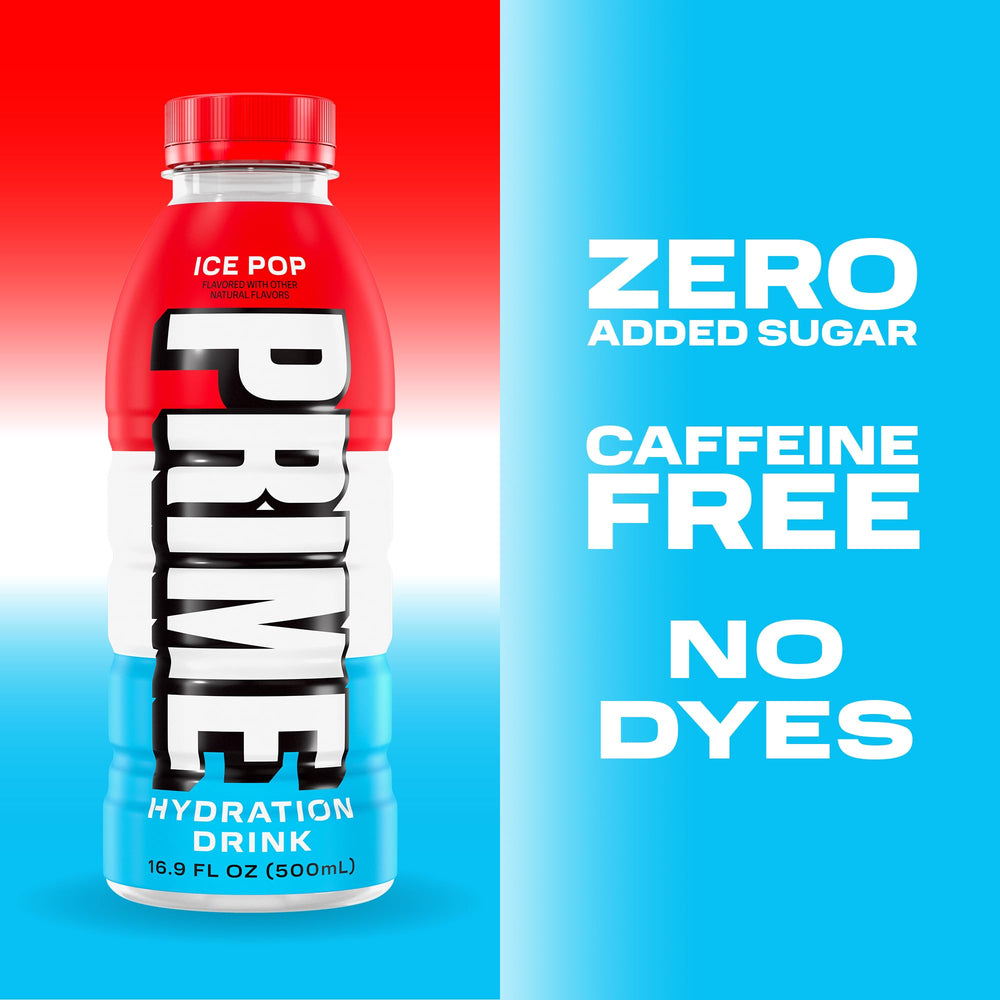 PRIME Hydration Ice Pop flavor swatches promote bold taste options.